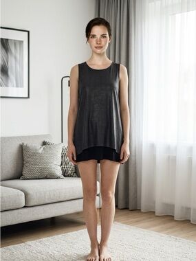 Olivaceous Sleeveless Black Faux Leather Shirt